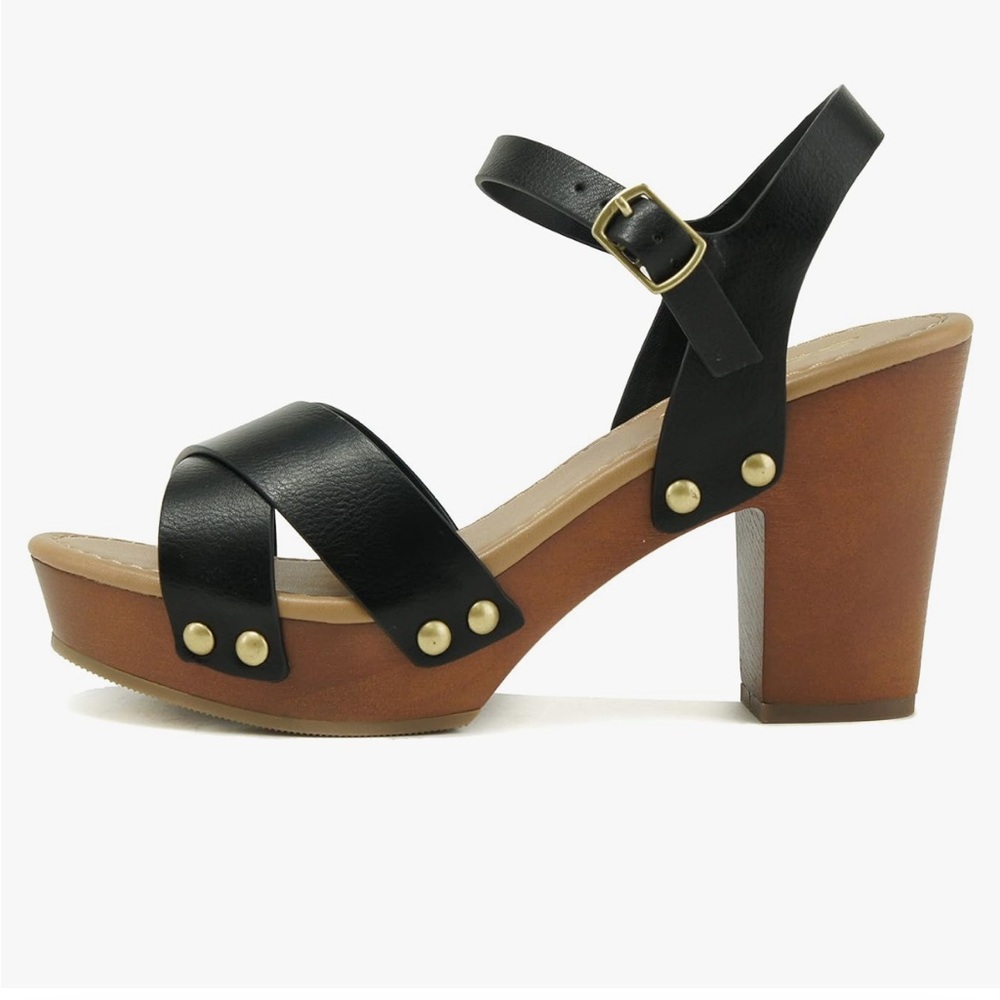 Crisscross Band Fashion Chunky Platform Block Mid Heel Sandal with Ankle Strap